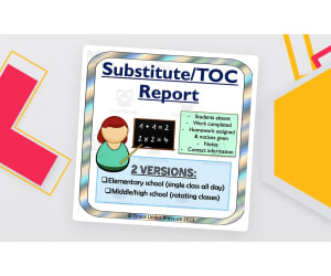 Substitute Teacher/TOC Daily Report Forms for Elementary & High School
