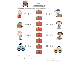 Subtract Eight Matching Worksheet