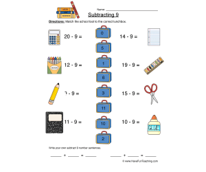 Subtract Nine Matching Worksheet