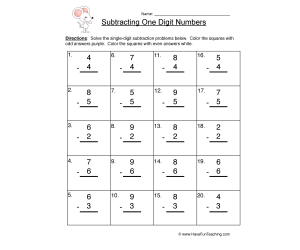 Subtract Single Digit Worksheet