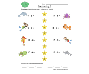 Subtract Six Matching Worksheet