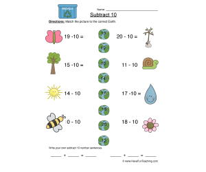 Subtract Ten Matching Worksheet