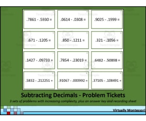 Subtracting Decimals - Problem Tickets