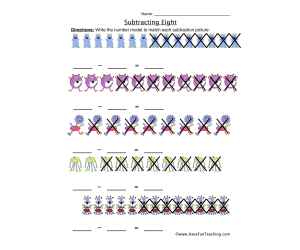 Subtracting Eight Writing Equations Worksheet
