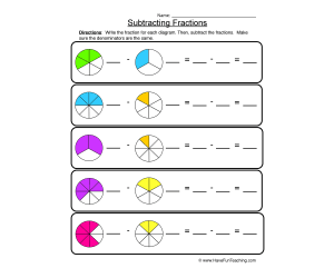Subtracting Fractions Pictures Worksheet