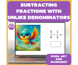 Subtracting Fractions with Unlike Denominators Pixel Art