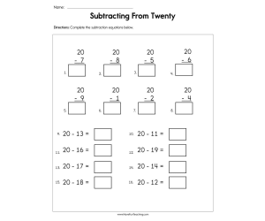 Subtracting From Twenty Worksheet