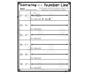 Subtracting on a Number Line Worksheet