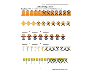 Subtracting Seven Writing Equations Worksheet