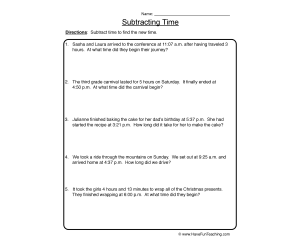 Subtracting Time Problems Worksheet