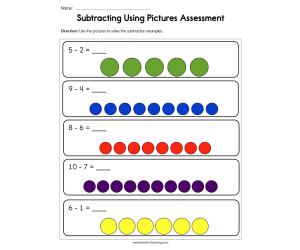Subtracting Using Pictures Assessment Worksheet