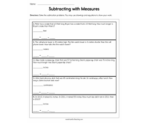 Subtracting with Measures Worksheet