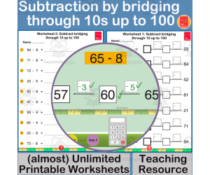 Subtraction by bridging through 10s up to 100