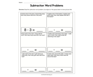 Subtraction Equations Word Problems Worksheet
