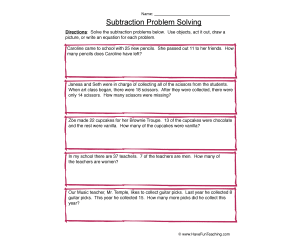 Subtraction Problem Solving Worksheet