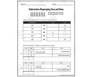 SUBTRACTION: Regrouping 10s and 1s • 2 Digit and 1 Digit Numbers