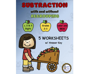 Subtraction with and without Regrouping Worksheets-Apple Theme