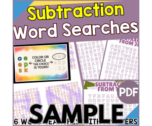 Subtraction Word Searches: 1 Page Sample (PDF)