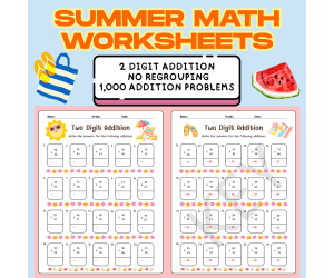 Summer 2 Digit Addition Worksheets No Regrouping | Grade 1 Math