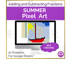 Summer Adding and Subtracting Fractions Pixel Art Activity