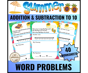 Summer Beach Math Word Problems Kindergarten Addition and Subtraction