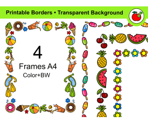 Summer Frames- Printable- Summer Borders Fruits- Summer Clipart