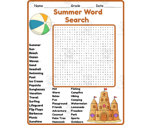 Summer Word Search 2rd 3th 4th 5th Grade worksheet activity worksheet
