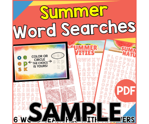 Summer Word Searches: 1 Page Sample (PDF)