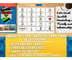 Swahili Picture Vocabulary Flashcards - Family & Relationships