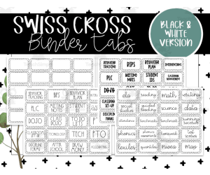 Swiss Cross Black and White Binder Tabs