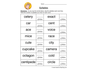 Syllable Count Worksheet