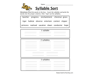 Syllable Sort Worksheet