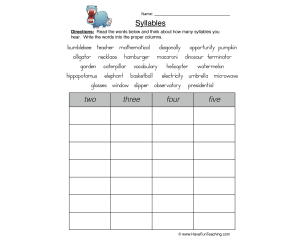 Syllable Sorting Worksheet