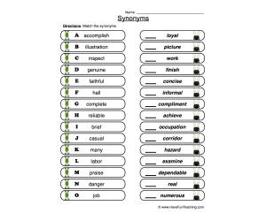 Synonym Match Worksheet