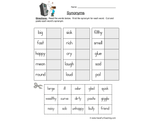Synonym Matching Worksheet