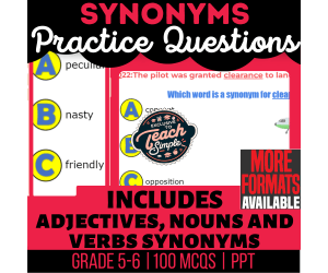 Synonyms Practice Questions - Vocabulary Grade 5-6 (PPT)