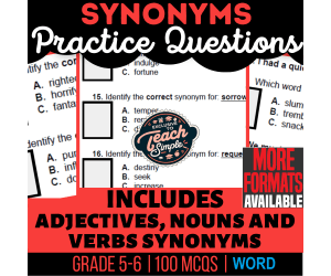 Synonyms Practice Questions - Vocabulary Grade 5-6 (Word)