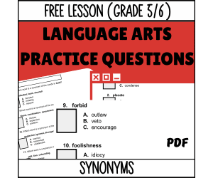 Synonyms Sample Lesson - Vocabulary Grade 5-6 (PDF)