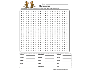 Synonyms Word Search Worksheet