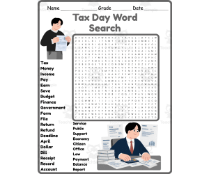 Tax Day Word Search 2nd 3rd 4th 5th Grade Worksheet Activity