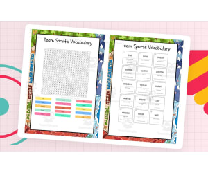 Team Sports Vocabulary word search, scramble and crossword puzzle