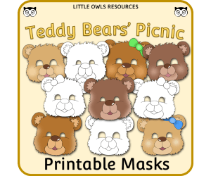 Teddy Bears Picnic Masks - Full-Color and Coloring versions included
