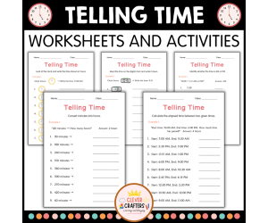 Telling Time to the Hour and Half-Hour and Minute Clocks Worksheets