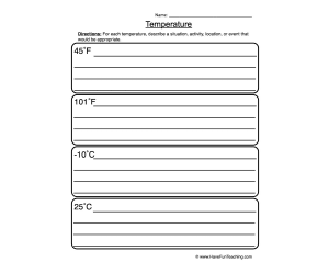 Temperature Actions Worksheet