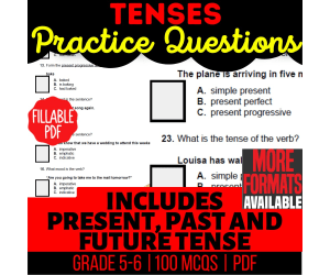 Tenses Practice Questions - Grammar Grade 5-6 (Fillable PDF)