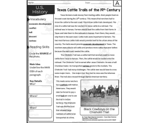 Texas Cattle Trails of the 19th Century Reading Packet