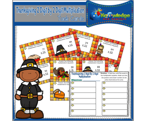 Thanksgiving 2 Digit By 2 Digit Multiplication Task Cards With Response Sheet & Answer Key - EBOOK