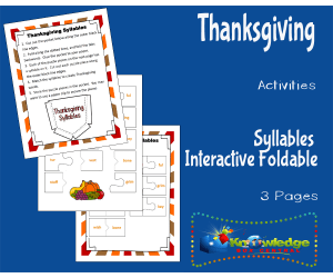 Thanksgiving Activities: Syllables Interactive Foldable & Key