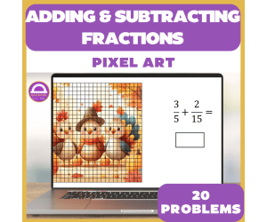 Thanksgiving Adding and Subtracting Fractions Pixel Art Math Activity