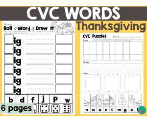 Thanksgiving CVC Word Activity Pages